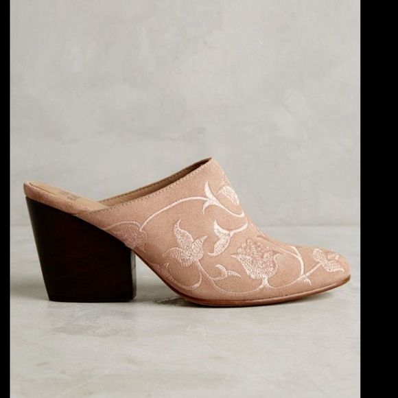 Anthropologie nude Suede Embroider Floral Slides - Picture 5 of 5